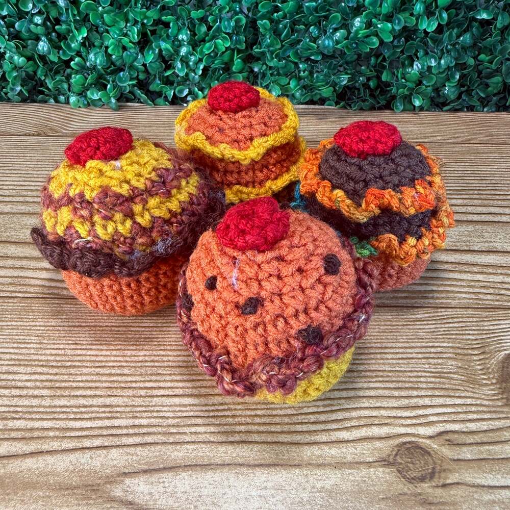 Bundle of 4 Handmade Crochet Fall Cupcake Holiday Decor Gift